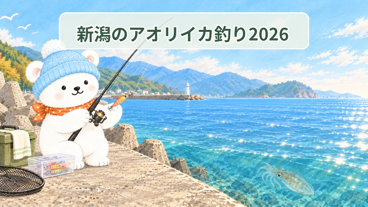 新潟の秋の海でアオリイカを狙うエギングのイメージ