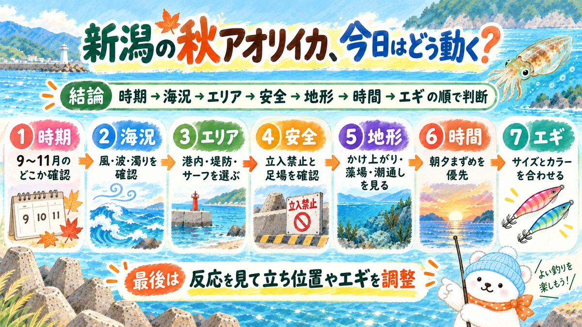 新潟で秋アオリイカ釣行を決める判断フロー