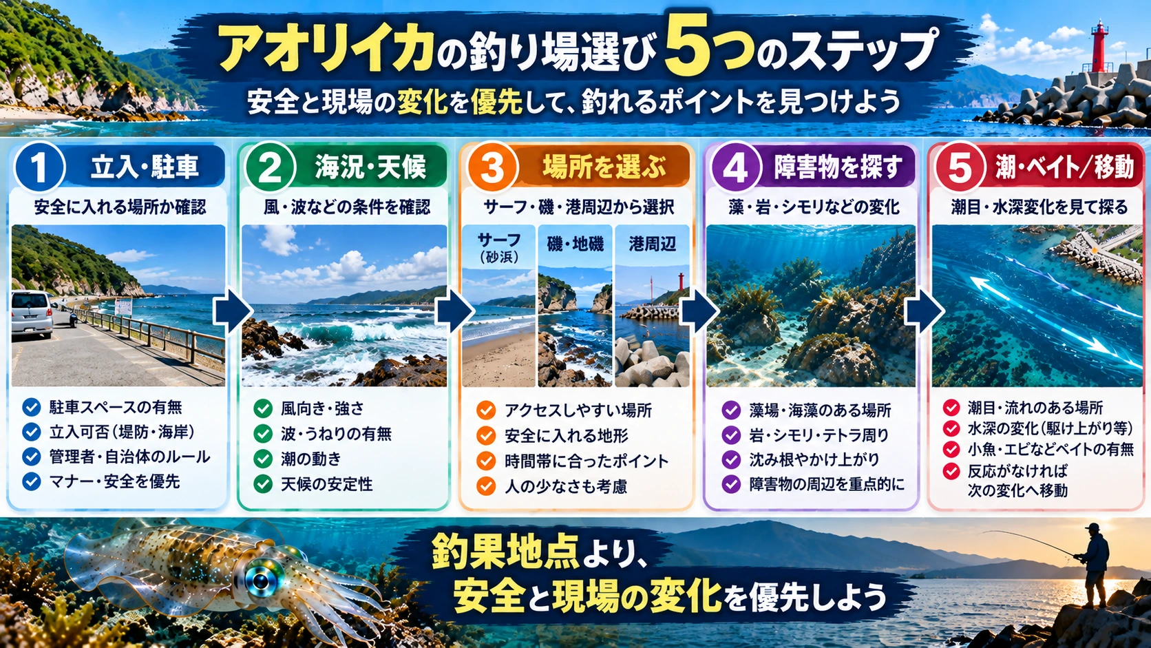 新潟でアオリイカの釣り場を選ぶ判断フロー