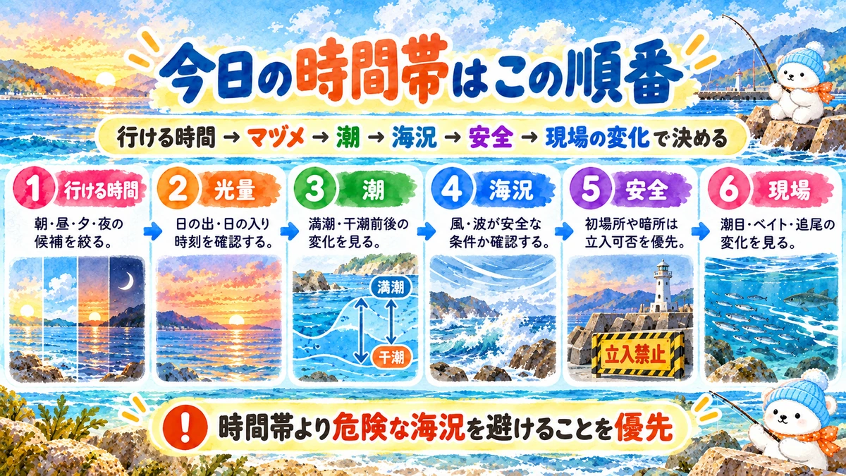 新潟でアオリイカを狙う時間帯を決める判断フロー