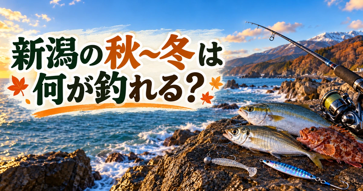 新潟の秋〜冬は何が釣れる？とタイトルを入れた、新潟の晩秋から冬の海釣りイメージ
