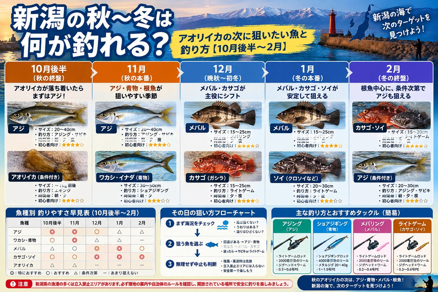 新潟の秋イカ後に狙う魚を10月後半から2月までまとめた記事要約インフォグラフィック